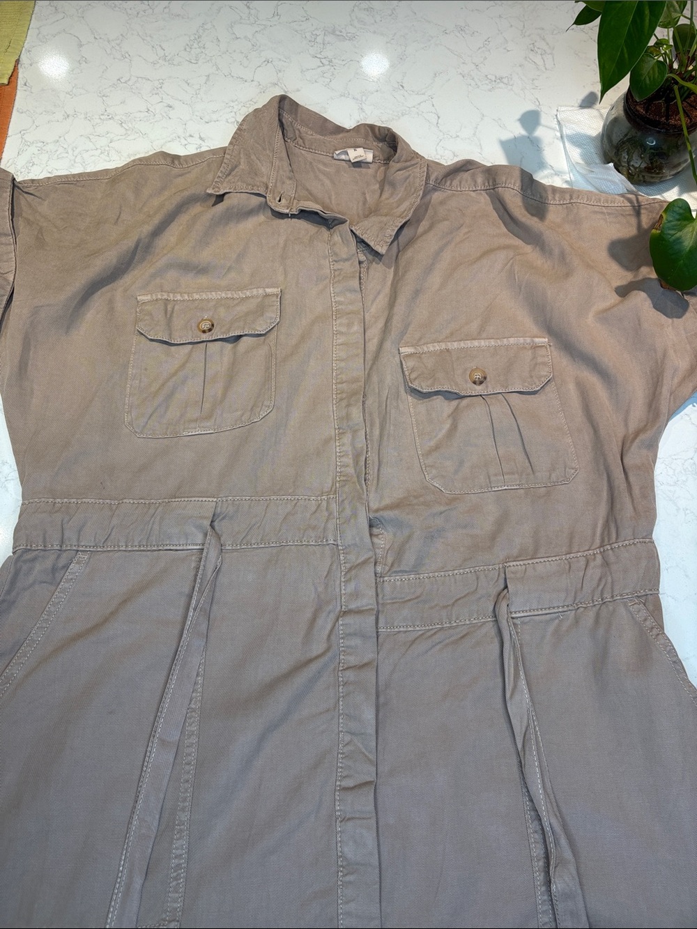 a.n.a Women's Casual Button-Down Shirt Dress in Taupe